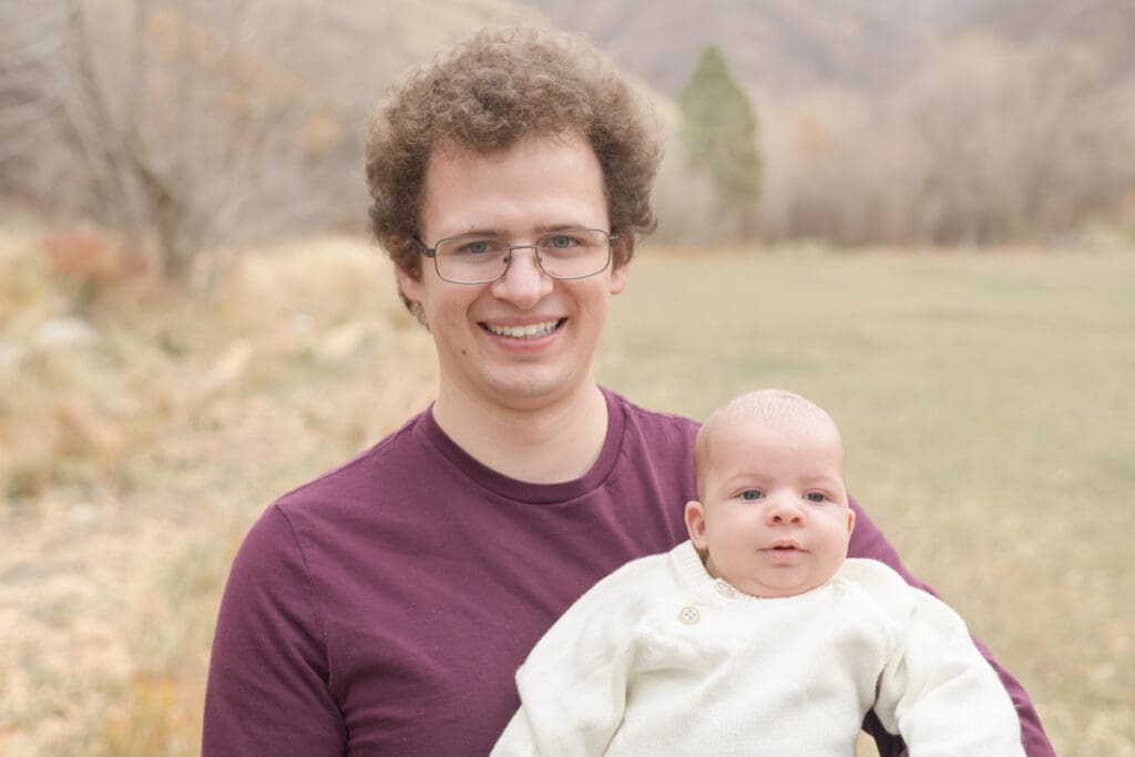 Dad and baby in fall during a canyon fall family photo session